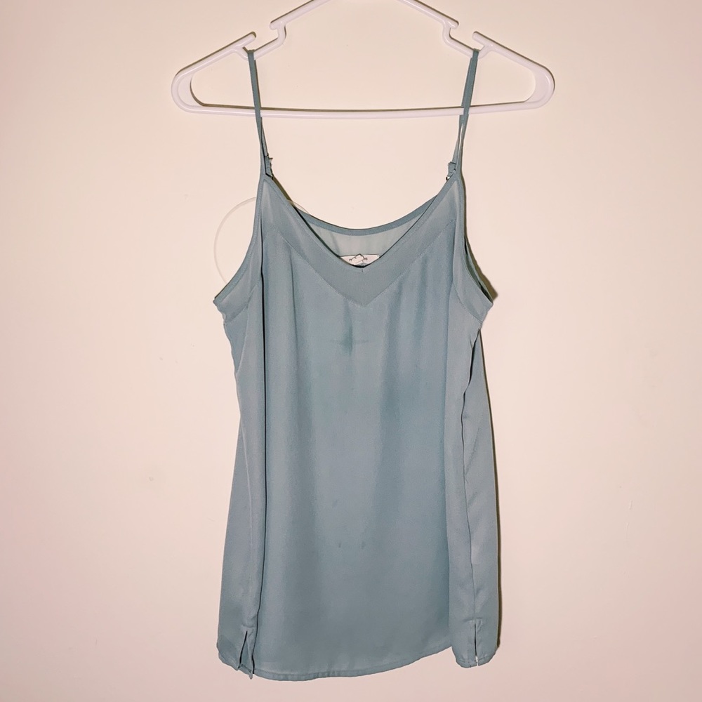 Light teal chiffon cami with mesh detail